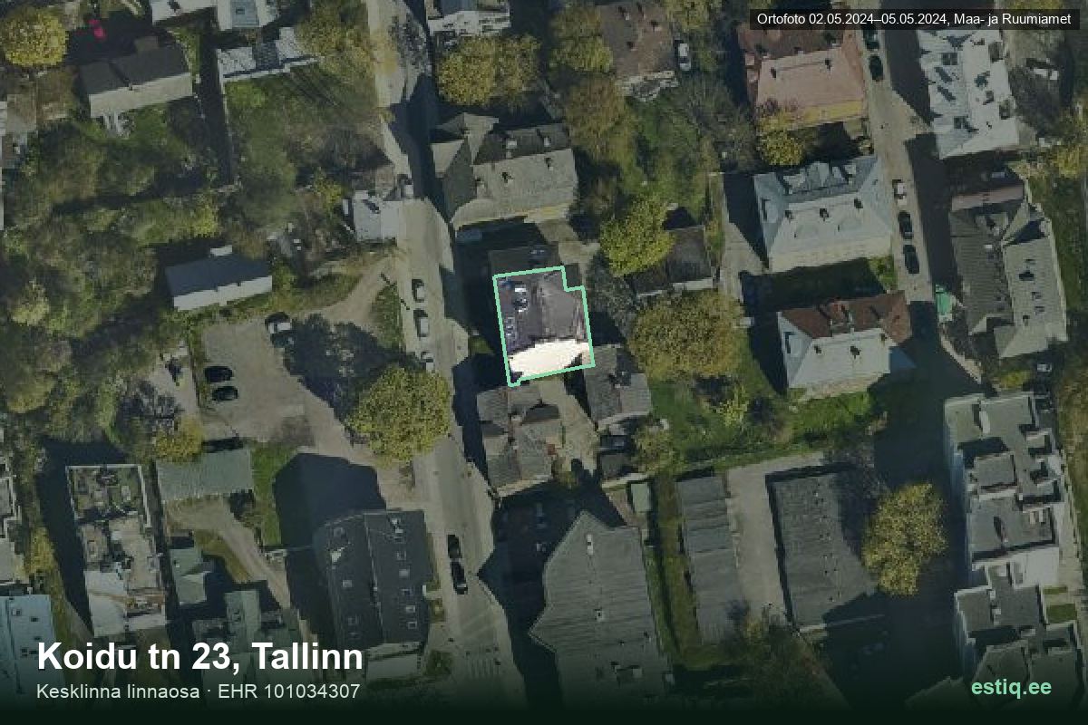 Koidu tänav 23, Tallinn – hoone aerofoto, kontuur ehitisregistri (EHR) andmetest