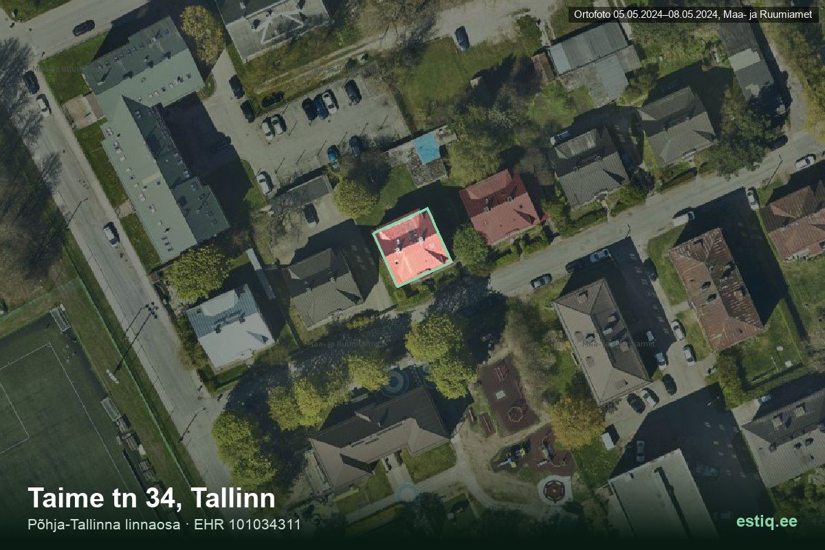 Taime tänav 34, Tallinn – ilmakuva rakennuksesta, ääriviiva rakennusrekisteristä (EHR)