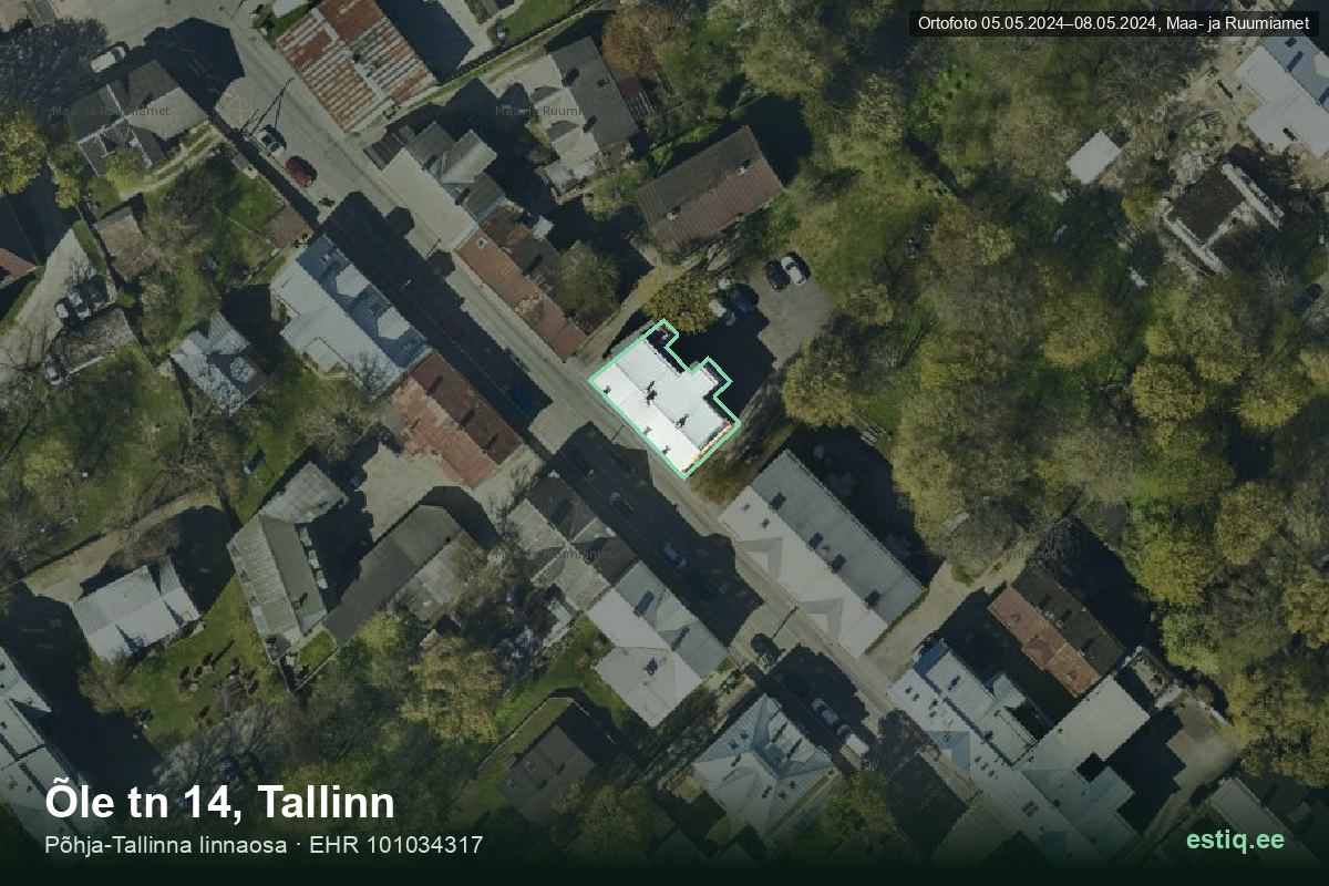 Õle tänav 14, Tallinn – hoone aerofoto, kontuur ehitisregistri (EHR) andmetest