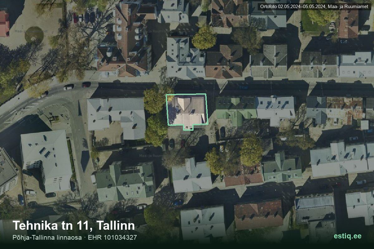 Tehnika tänav 11, Tallinn – аэрофото дома, контур по данным регистра строений (EHR)
