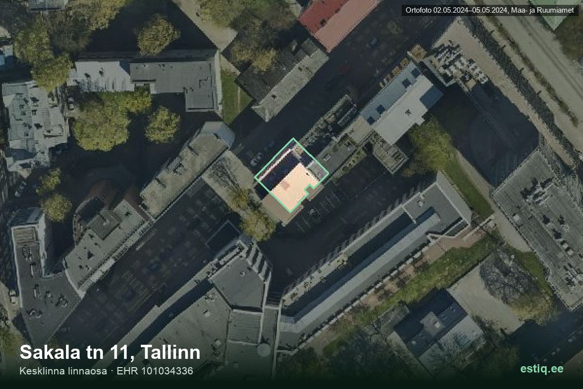 Sakala tänav 11, Tallinn – hoone aerofoto, kontuur ehitisregistri (EHR) andmetest