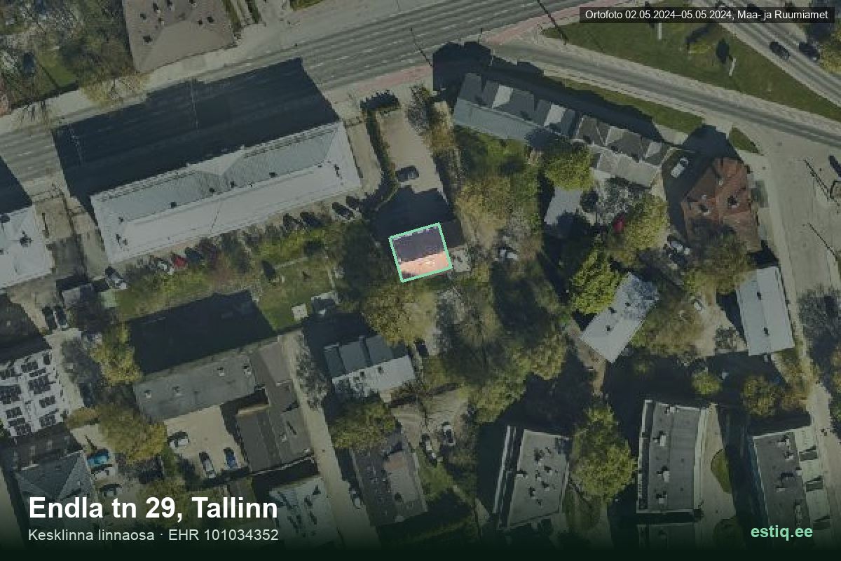 Endla tänav 29, Tallinn – hoone aerofoto, kontuur ehitisregistri (EHR) andmetest