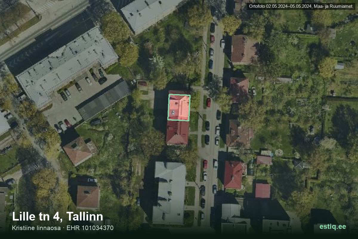 Lille tänav 4, Tallinn – аэрофото дома, контур по данным регистра строений (EHR)