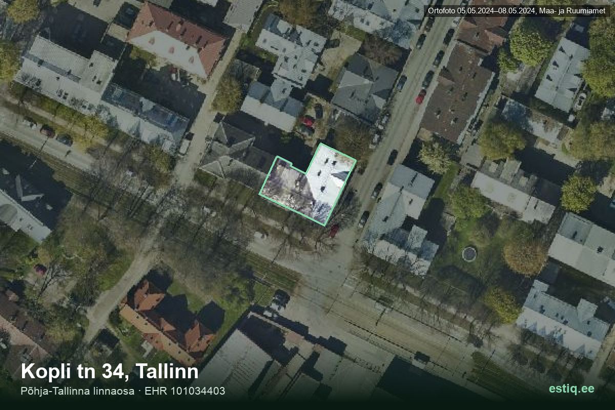 Kopli tänav 34, Tallinn – hoone aerofoto, kontuur ehitisregistri (EHR) andmetest