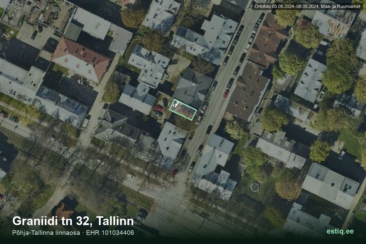 Graniidi tänav 32, Tallinn – аэрофото дома, контур по данным регистра строений (EHR)