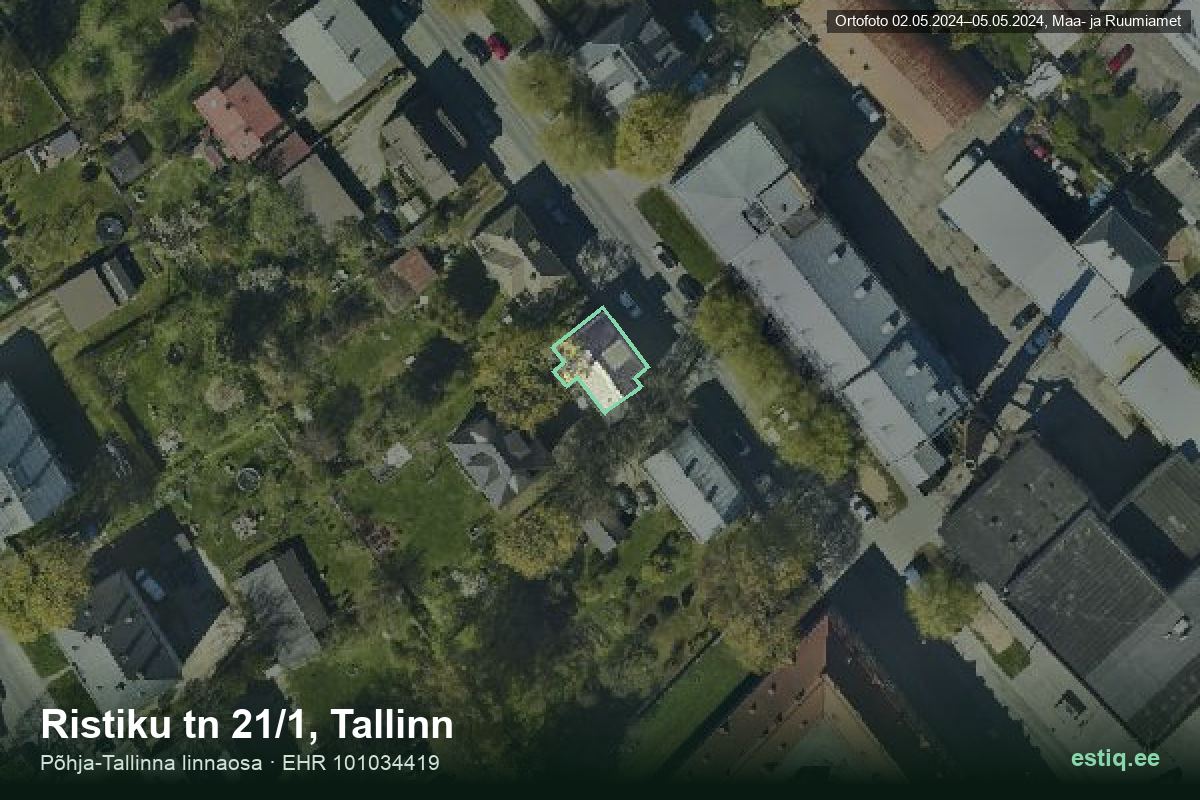 Ristiku tänav 21/1, Tallinn – hoone aerofoto, kontuur ehitisregistri (EHR) andmetest