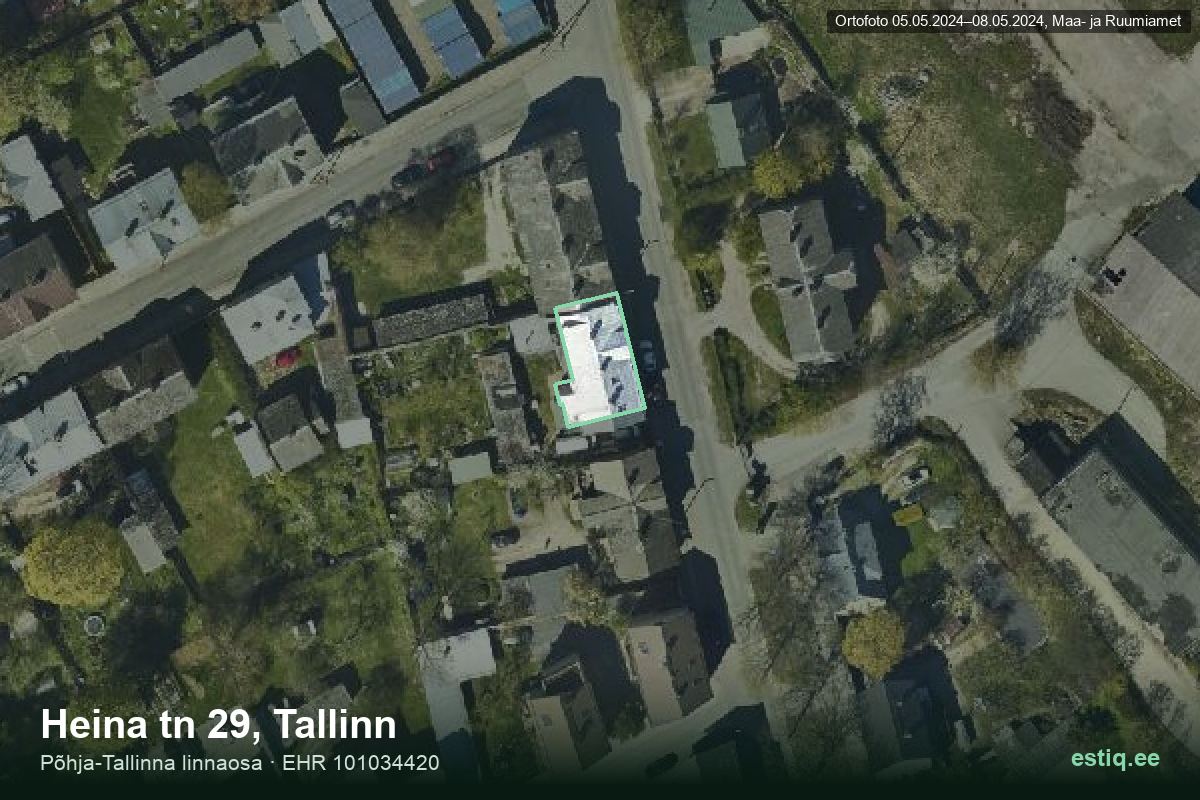 Heina tänav 29, Tallinn – hoone aerofoto, kontuur ehitisregistri (EHR) andmetest
