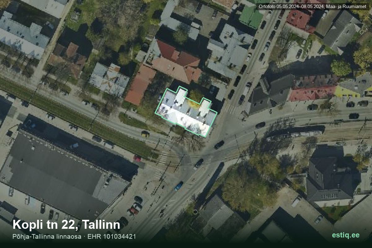 Kopli tänav 22, Tallinn – hoone aerofoto, kontuur ehitisregistri (EHR) andmetest
