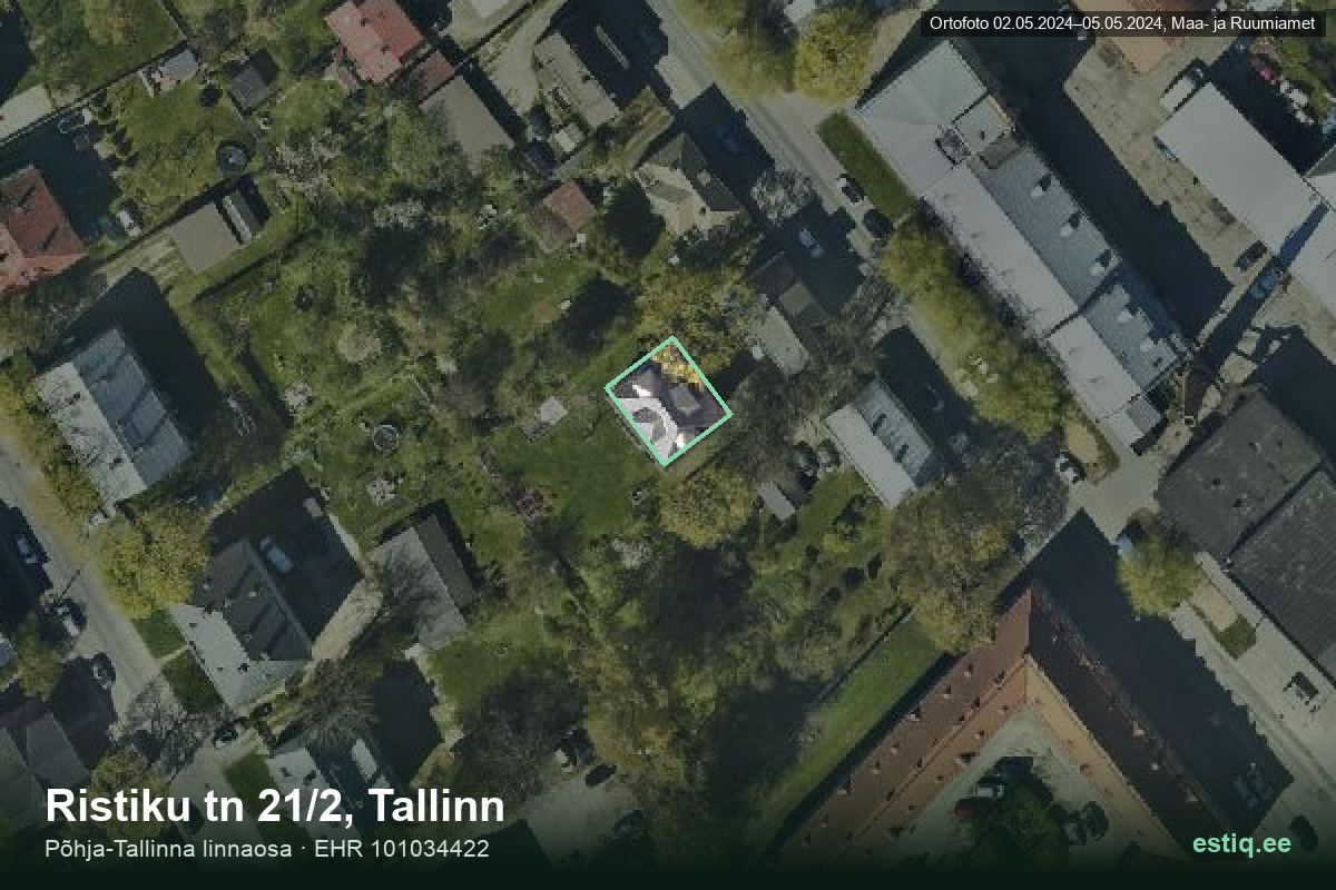 Ristiku tänav 21/2, Tallinn – ilmakuva rakennuksesta, ääriviiva rakennusrekisteristä (EHR)