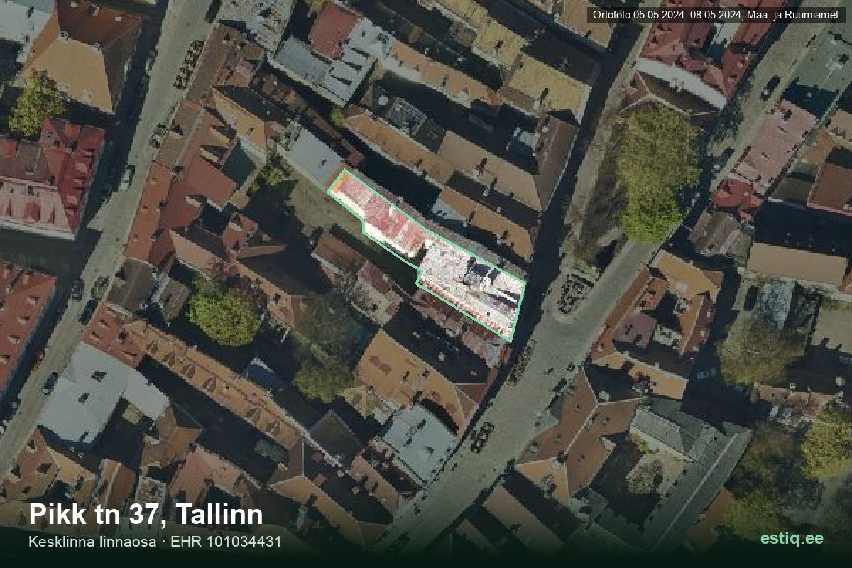 Pikk tänav 37, Tallinn – ilmakuva rakennuksesta, ääriviiva rakennusrekisteristä (EHR)