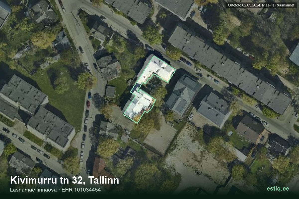 Kivimurru tänav 32, Tallinn – аэрофото дома, контур по данным регистра строений (EHR)