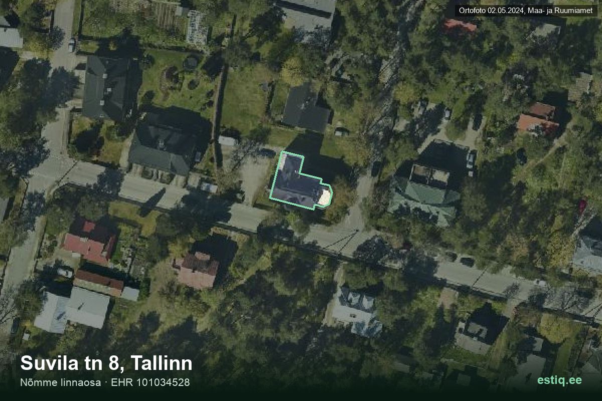 Suvila tänav 8, Tallinn – hoone aerofoto, kontuur ehitisregistri (EHR) andmetest