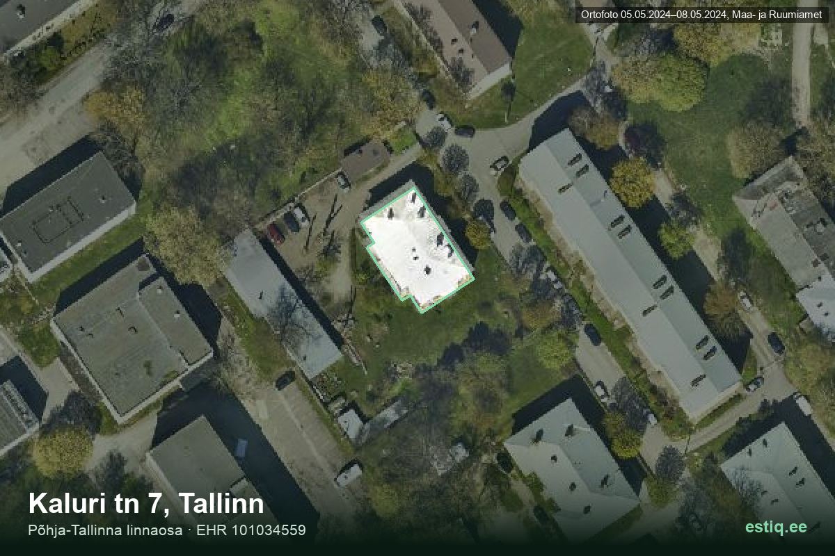 Kaluri tänav 7, Tallinn – hoone aerofoto, kontuur ehitisregistri (EHR) andmetest