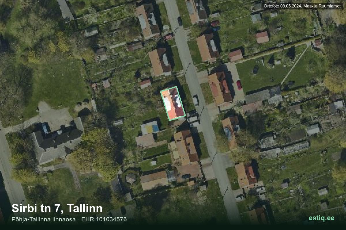 Sirbi tänav 7, Tallinn – ilmakuva rakennuksesta, ääriviiva rakennusrekisteristä (EHR)