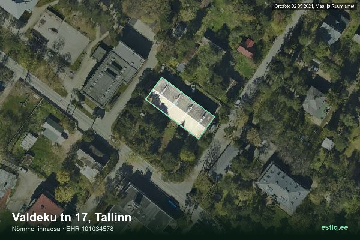 Valdeku tänav 17, Tallinn – hoone aerofoto, kontuur ehitisregistri (EHR) andmetest