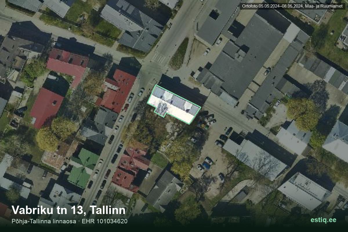 Vabriku tänav 13, Tallinn – hoone aerofoto, kontuur ehitisregistri (EHR) andmetest