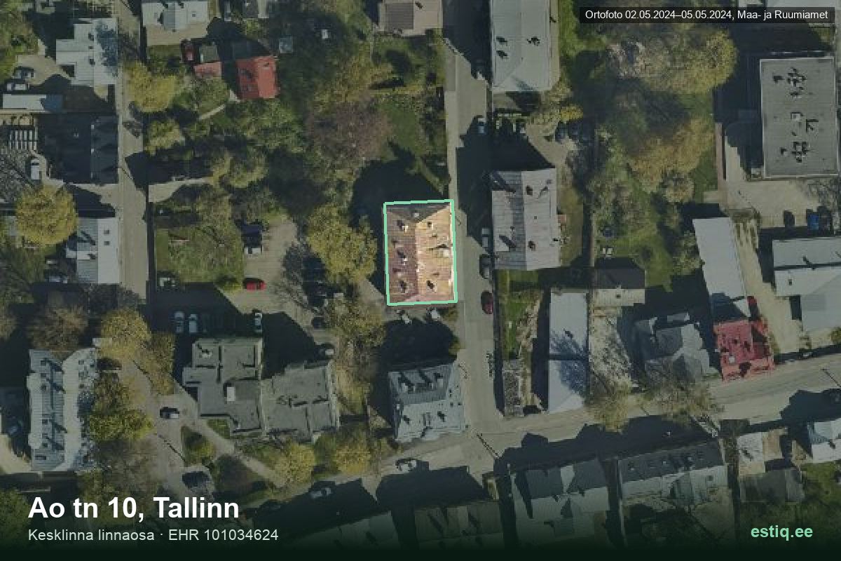 Ao tänav 10, Tallinn – ilmakuva rakennuksesta, ääriviiva rakennusrekisteristä (EHR)
