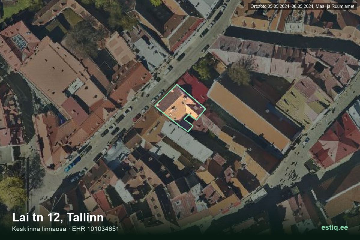Lai tänav 12, Tallinn – ilmakuva rakennuksesta, ääriviiva rakennusrekisteristä (EHR)