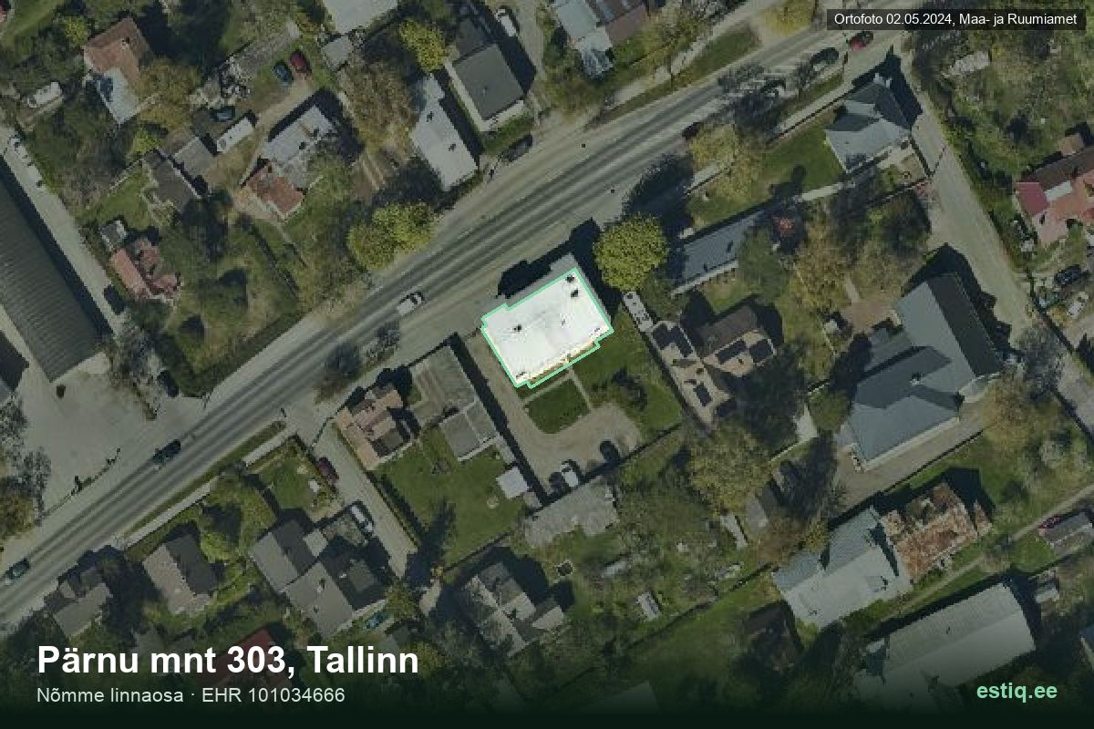 Pärnu mnt 303, Tallinn – hoone aerofoto, kontuur ehitisregistri (EHR) andmetest