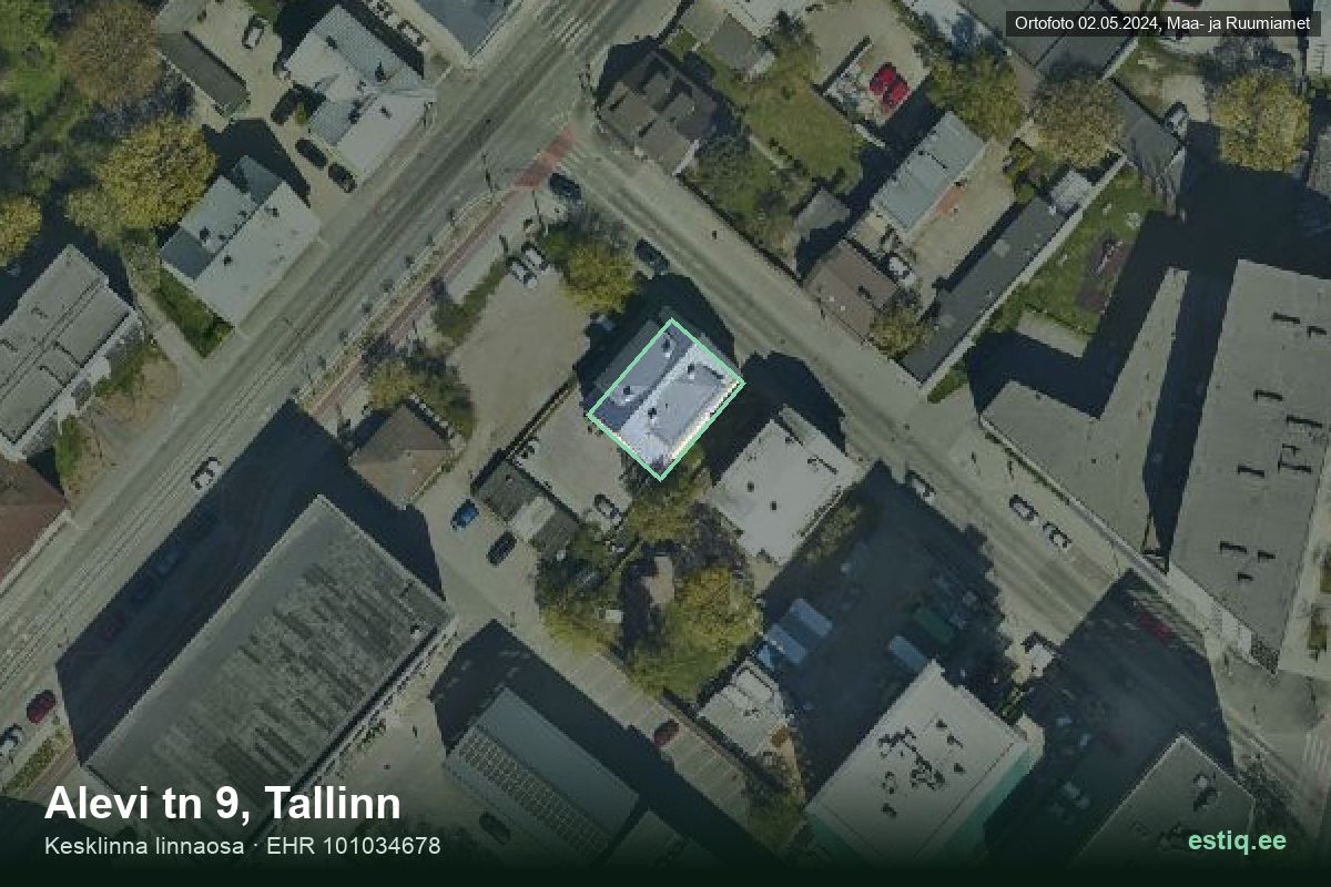 Alevi tänav 9, Tallinn – ilmakuva rakennuksesta, ääriviiva rakennusrekisteristä (EHR)