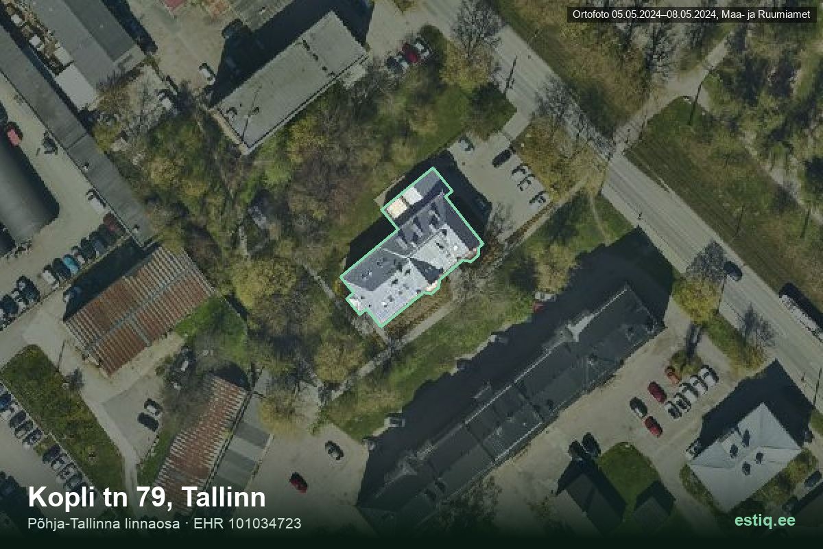 Kopli tänav 79, Tallinn – aerial photo of the building, outline from the Building Register (EHR)