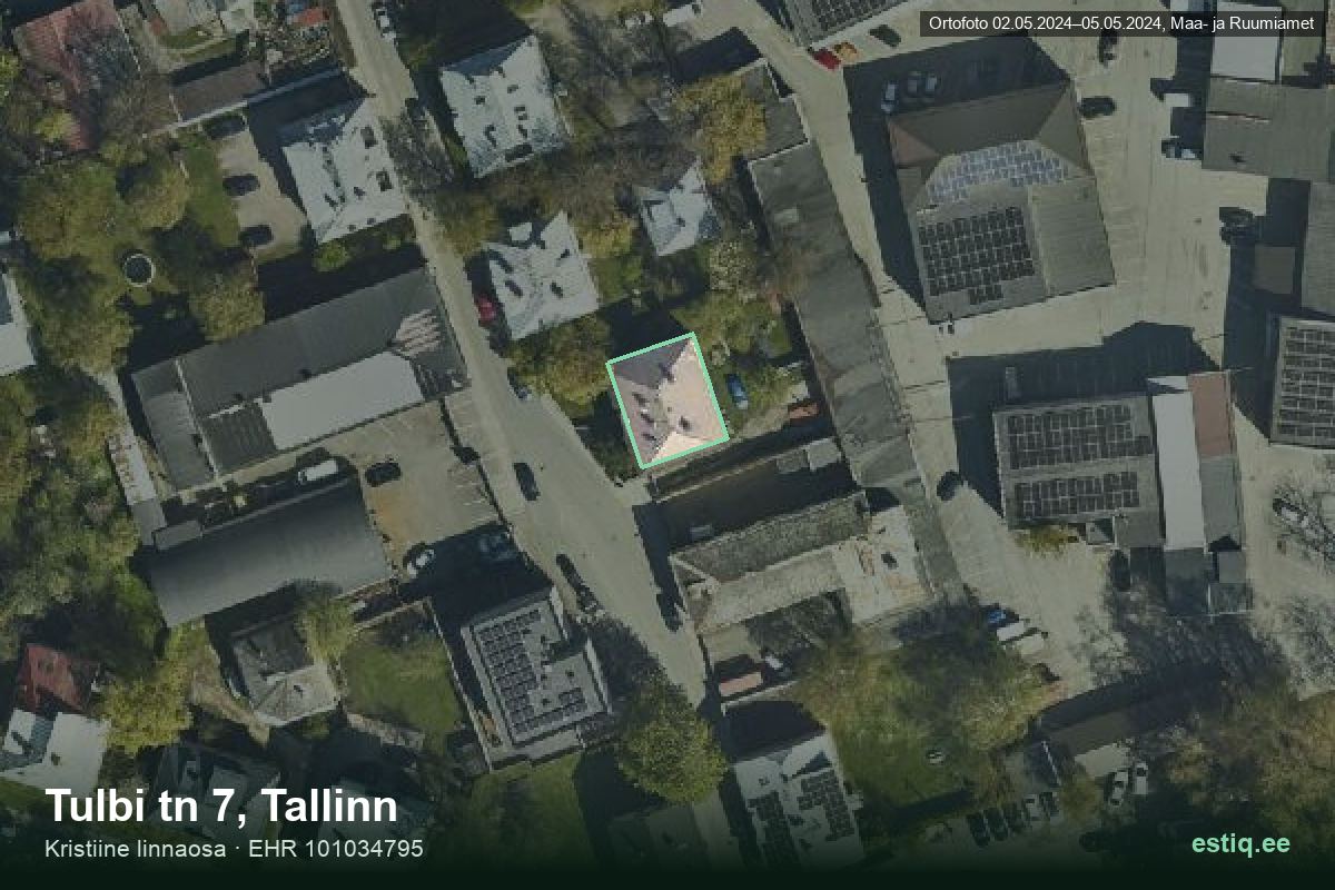 Tulbi tänav 7, Tallinn – аэрофото дома, контур по данным регистра строений (EHR)