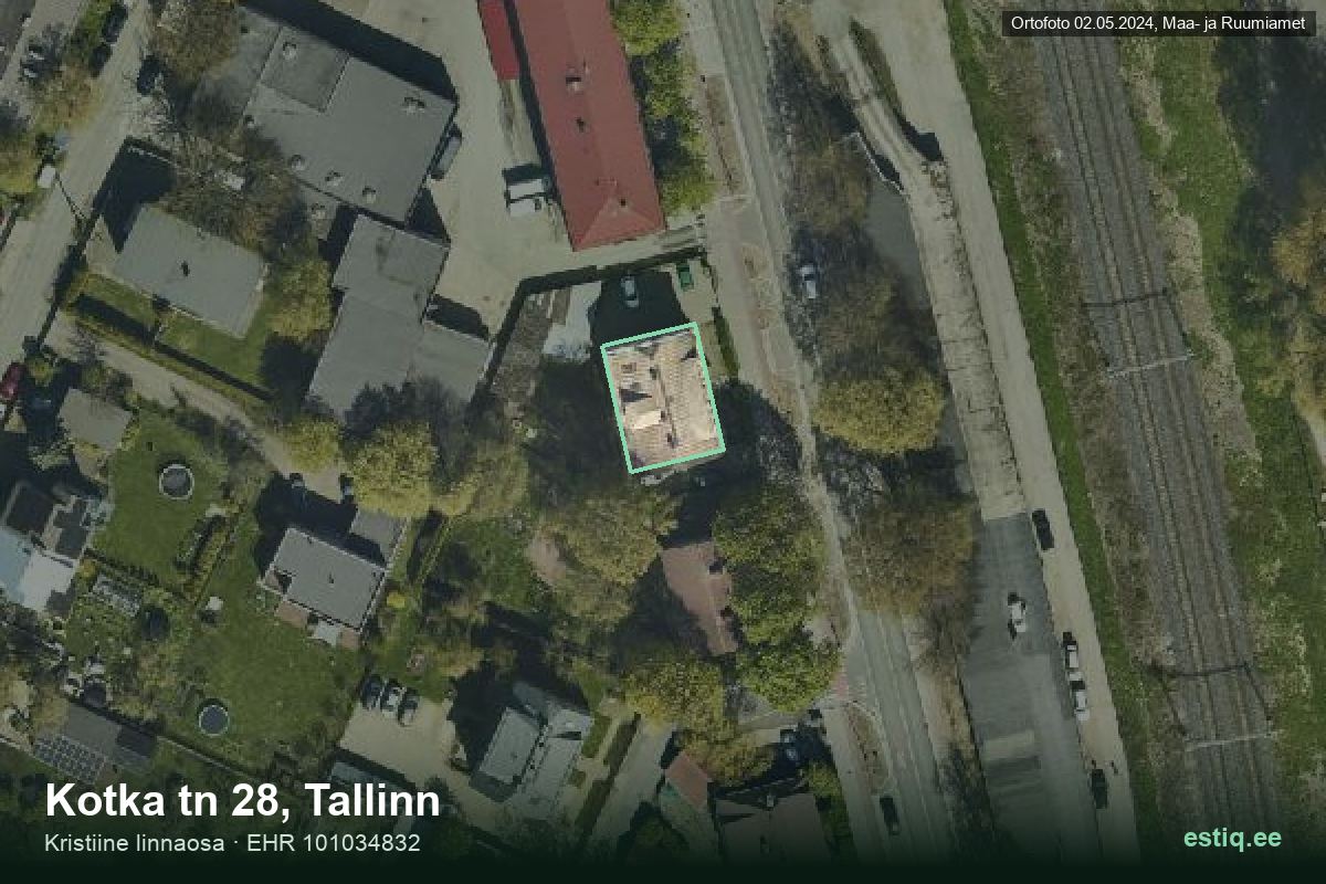 Kotka tänav 28, Tallinn – hoone aerofoto, kontuur ehitisregistri (EHR) andmetest