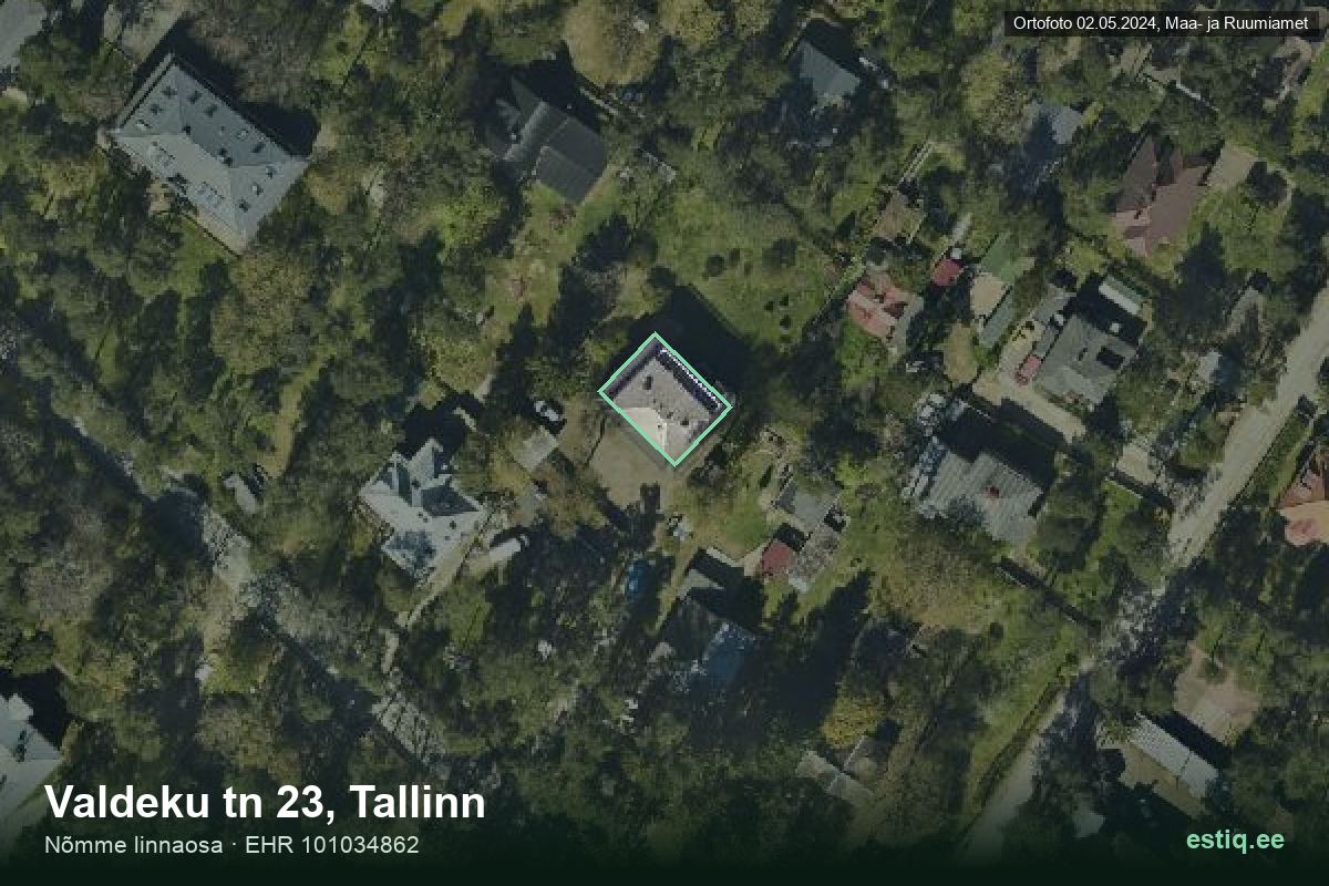 Valdeku tänav 23, Tallinn – hoone aerofoto, kontuur ehitisregistri (EHR) andmetest