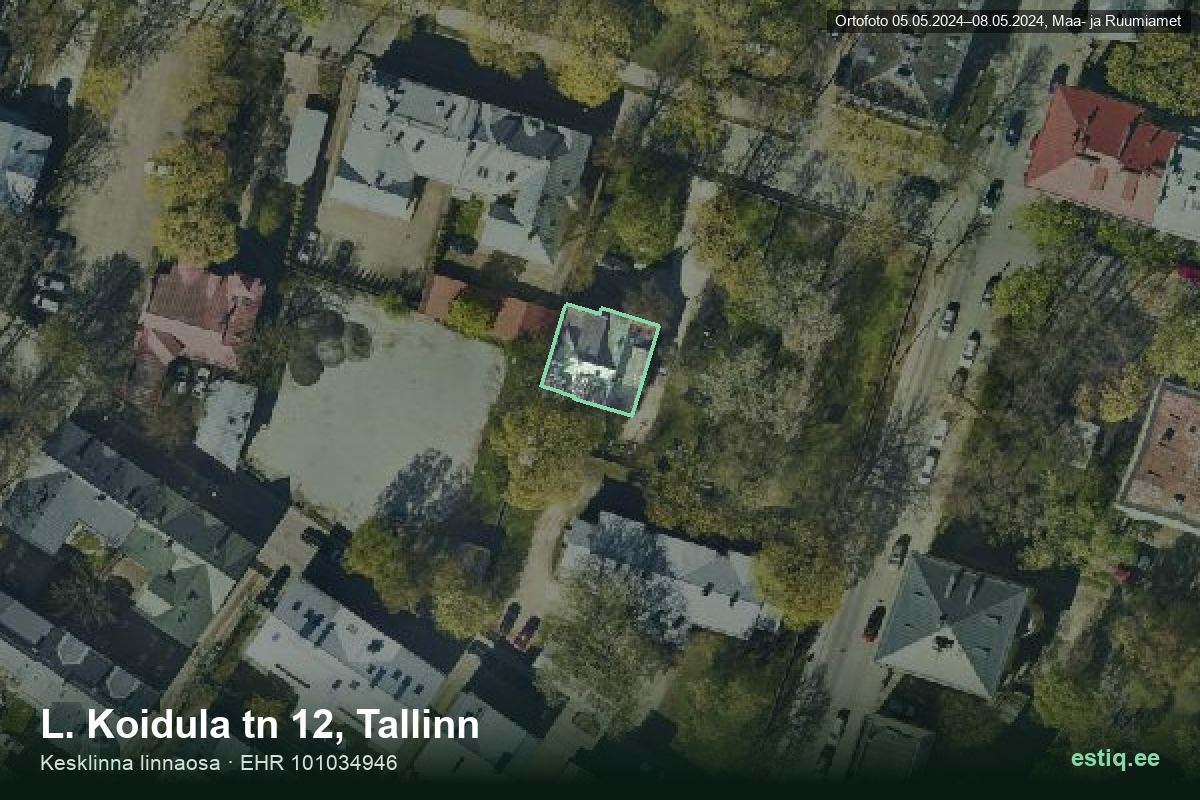 L. Koidula tänav 12, Tallinn – hoone aerofoto, kontuur ehitisregistri (EHR) andmetest