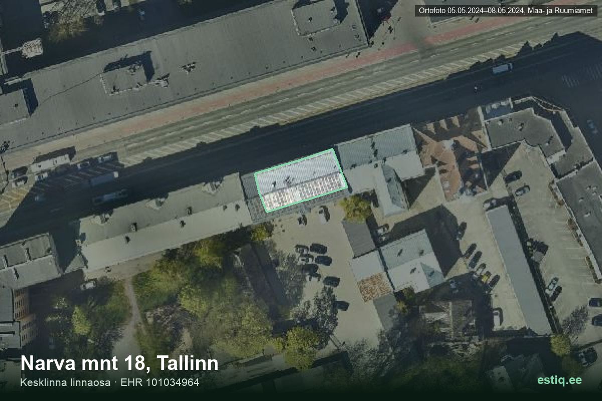 Narva mnt 18, Tallinn – hoone aerofoto, kontuur ehitisregistri (EHR) andmetest