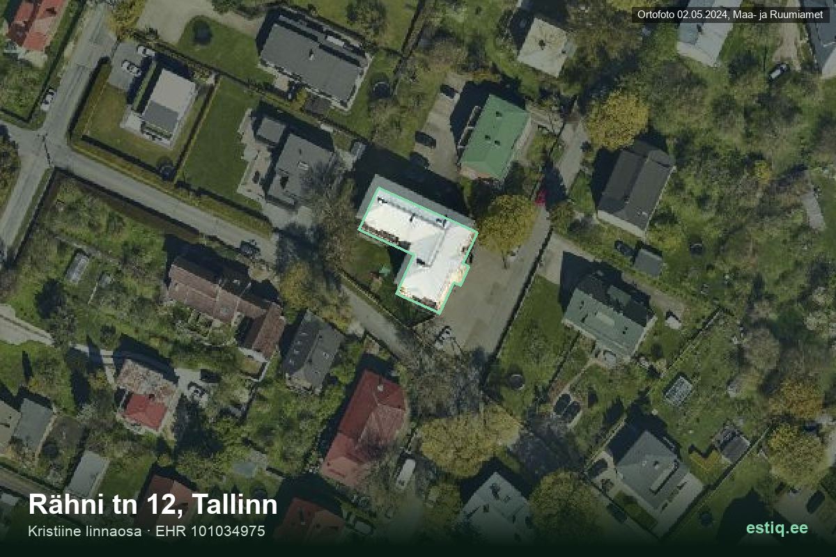 Rähni tänav 12, Tallinn – ilmakuva rakennuksesta, ääriviiva rakennusrekisteristä (EHR)