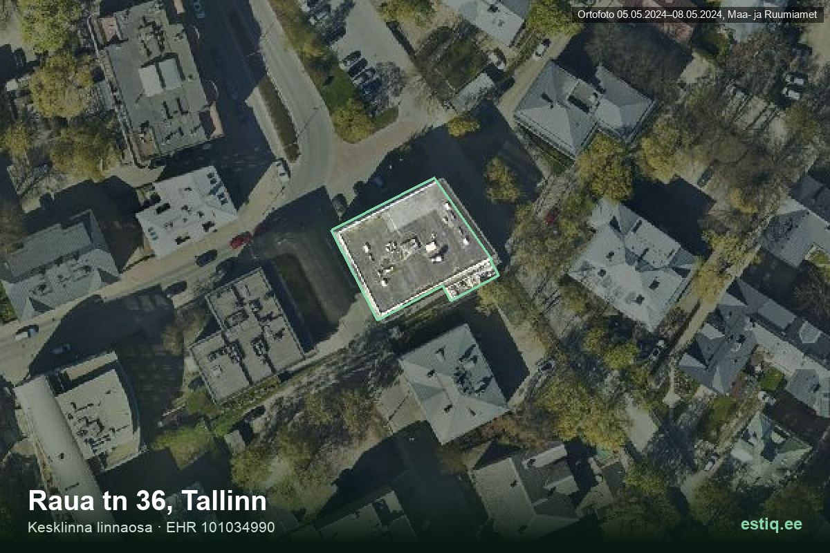 Raua tänav 36, Tallinn – аэрофото дома, контур по данным регистра строений (EHR)