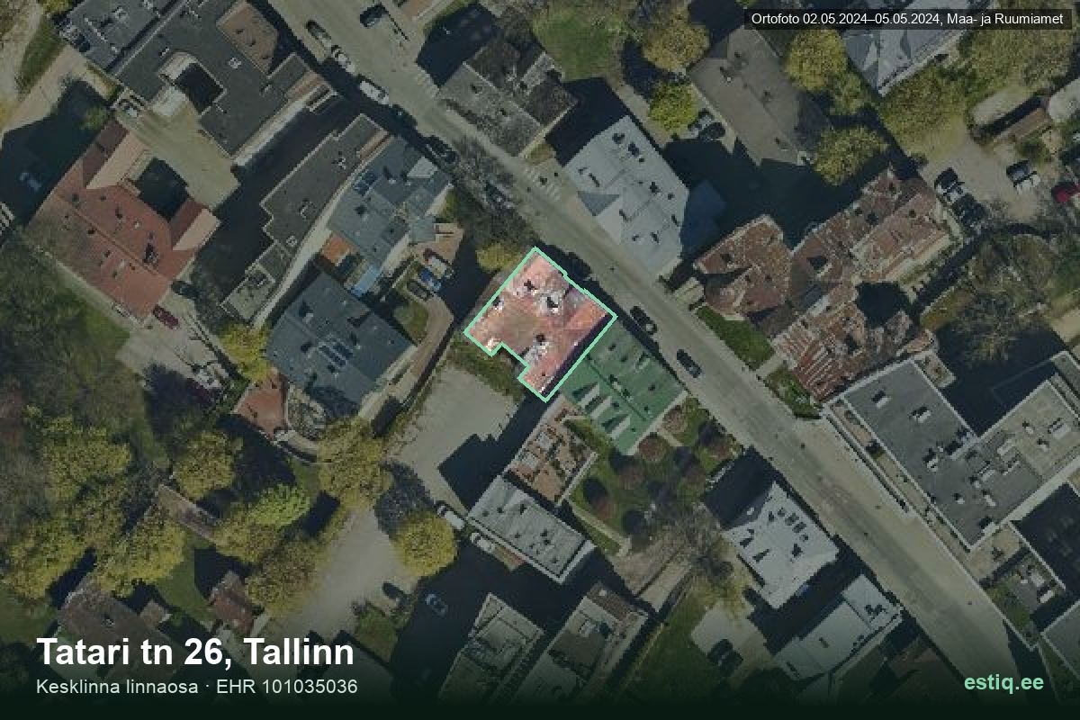Tatari tänav 26, Tallinn – аэрофото дома, контур по данным регистра строений (EHR)