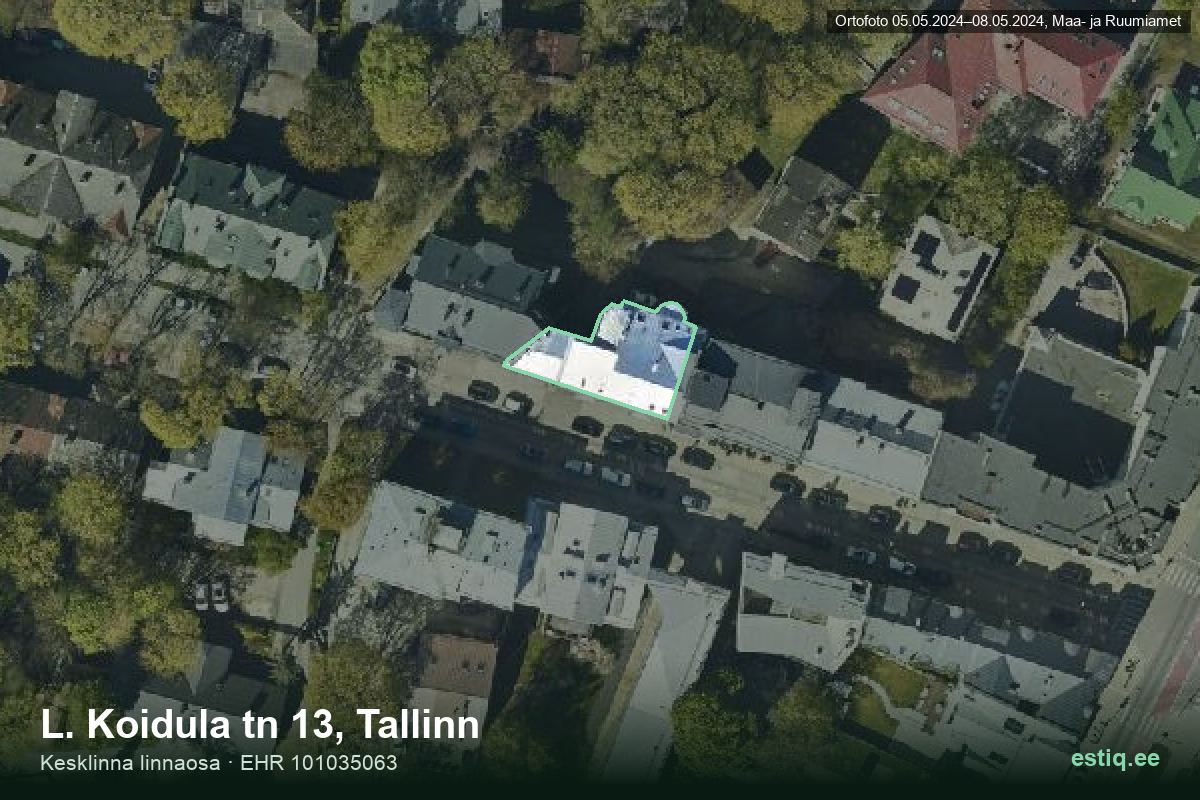 L. Koidula tänav 13, Tallinn – аэрофото дома, контур по данным регистра строений (EHR)