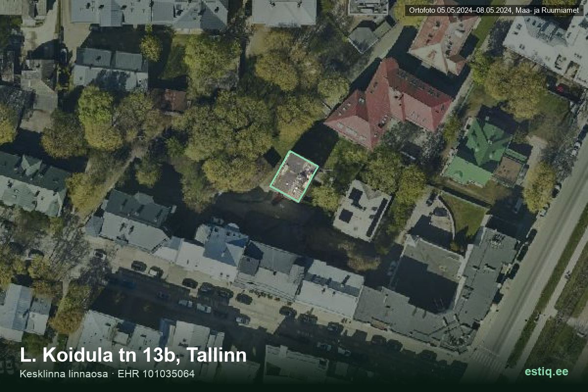 L. Koidula tänav 13b, Tallinn – аэрофото дома, контур по данным регистра строений (EHR)
