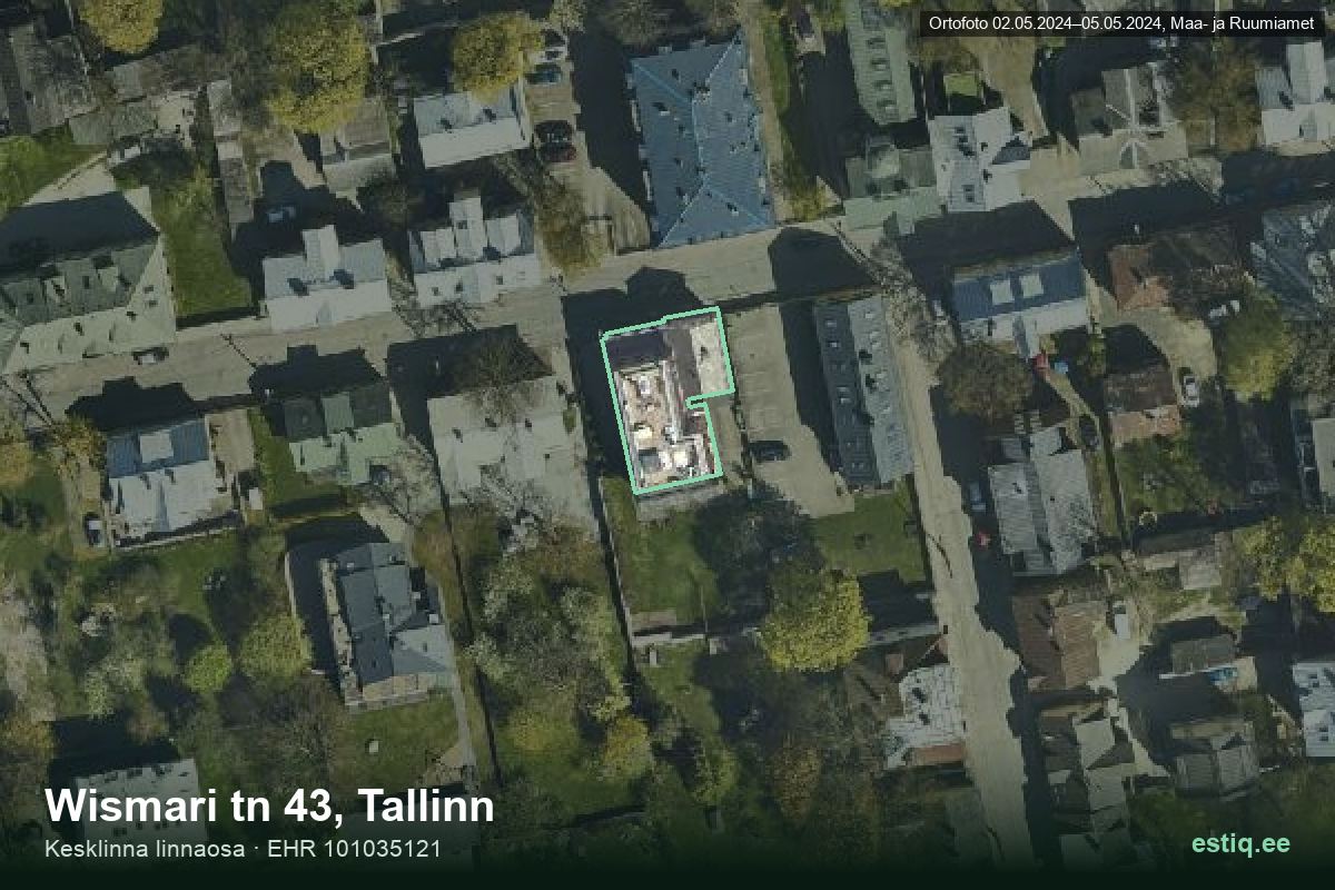 Wismari tänav 43, Tallinn – ilmakuva rakennuksesta, ääriviiva rakennusrekisteristä (EHR)
