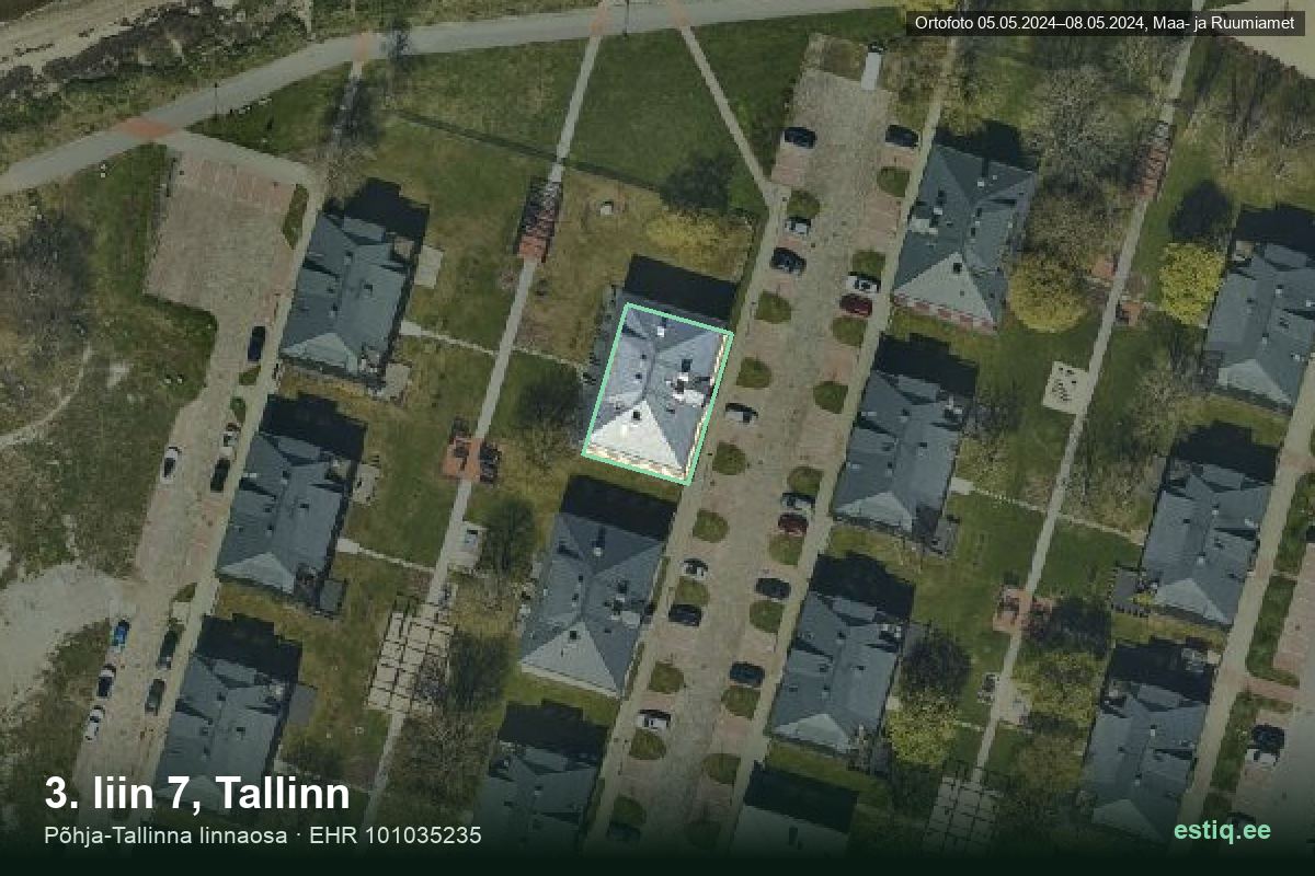 3. liin 7, Tallinn – hoone aerofoto, kontuur ehitisregistri (EHR) andmetest