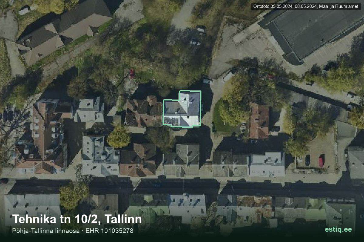 Tehnika tänav 10/2, Tallinn – аэрофото дома, контур по данным регистра строений (EHR)