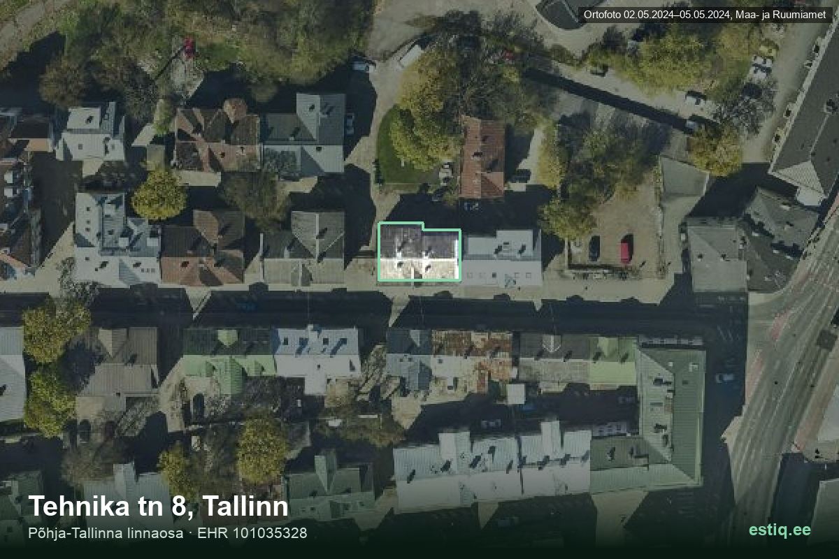 Tehnika tänav 8, Tallinn – аэрофото дома, контур по данным регистра строений (EHR)