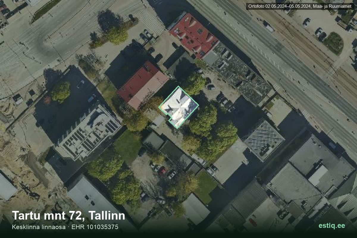 Tartu mnt 72, Tallinn – ilmakuva rakennuksesta, ääriviiva rakennusrekisteristä (EHR)