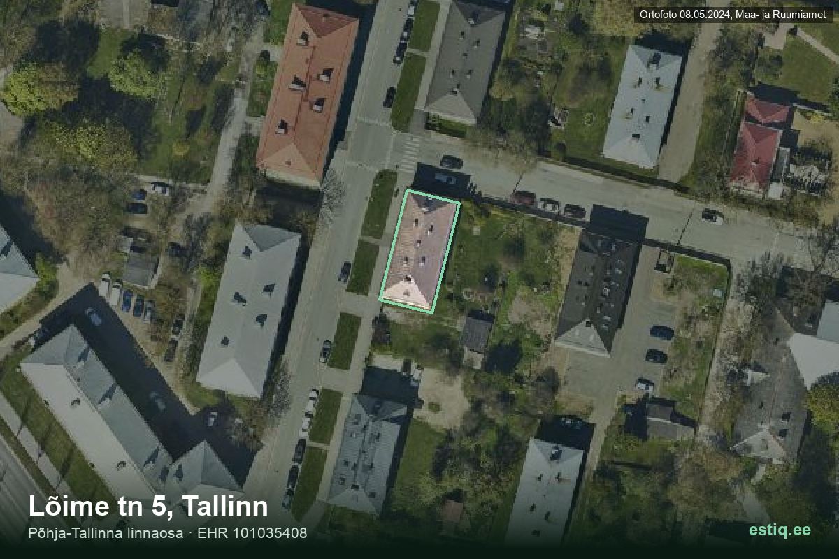 Lõime tänav 5, Tallinn – hoone aerofoto, kontuur ehitisregistri (EHR) andmetest