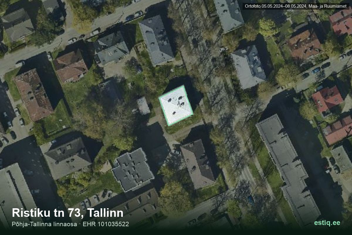 Ristiku tänav 73, Tallinn – hoone aerofoto, kontuur ehitisregistri (EHR) andmetest