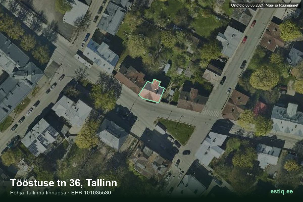 Tööstuse tänav 36, Tallinn – hoone aerofoto, kontuur ehitisregistri (EHR) andmetest