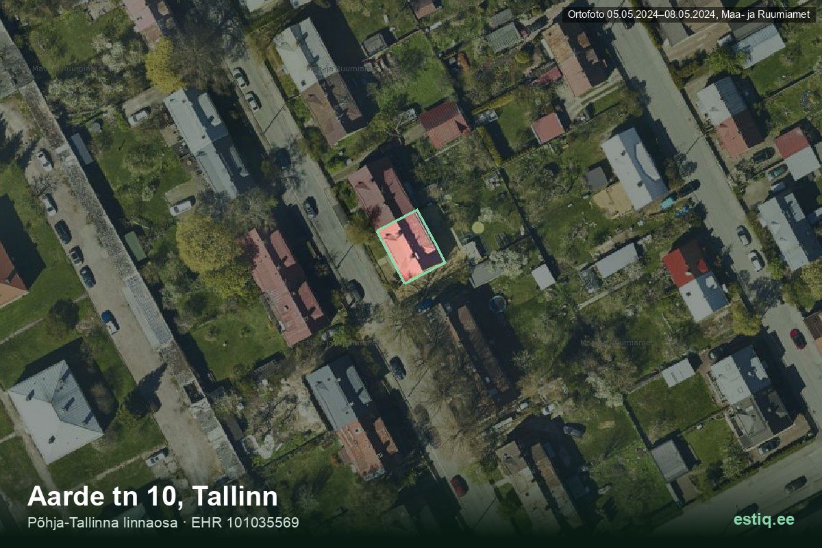 Aarde tänav 10, Tallinn – ilmakuva rakennuksesta, ääriviiva rakennusrekisteristä (EHR)