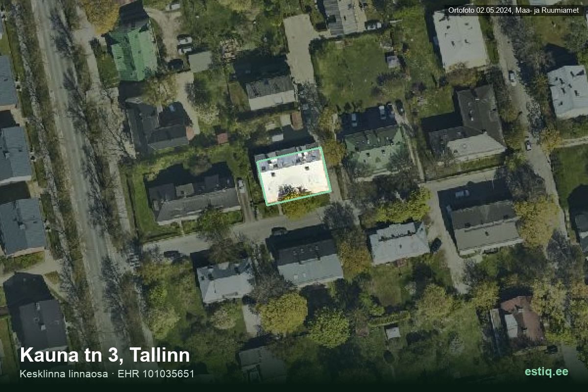 Kauna tänav 3, Tallinn – аэрофото дома, контур по данным регистра строений (EHR)