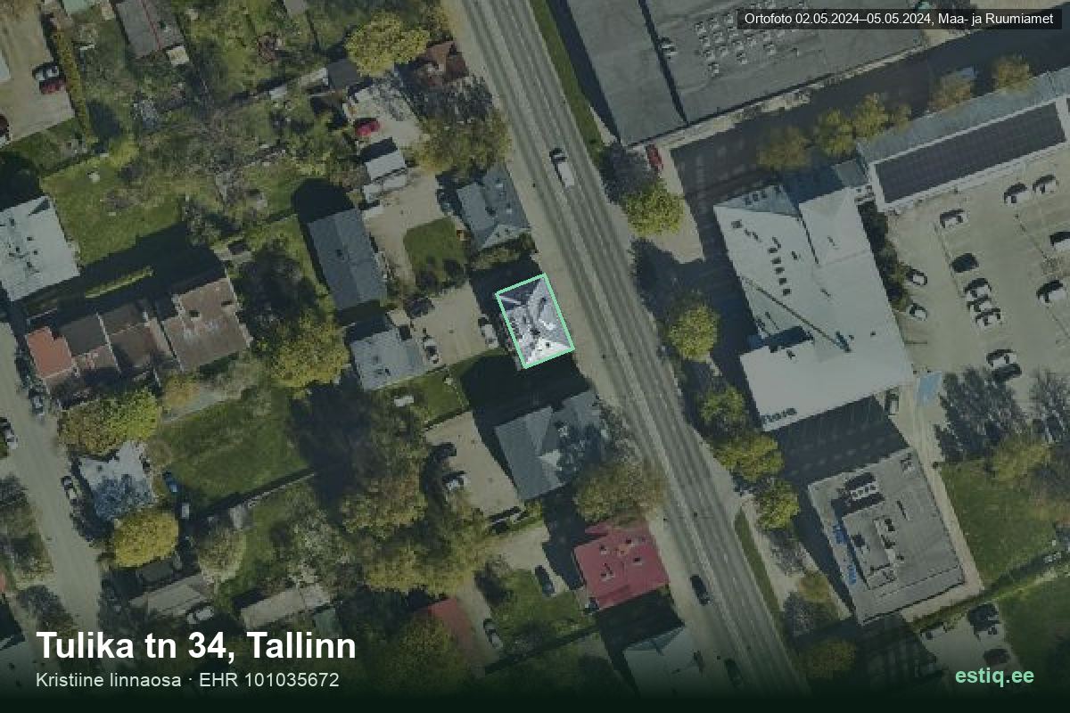 Tulika tänav 34, Tallinn – hoone aerofoto, kontuur ehitisregistri (EHR) andmetest