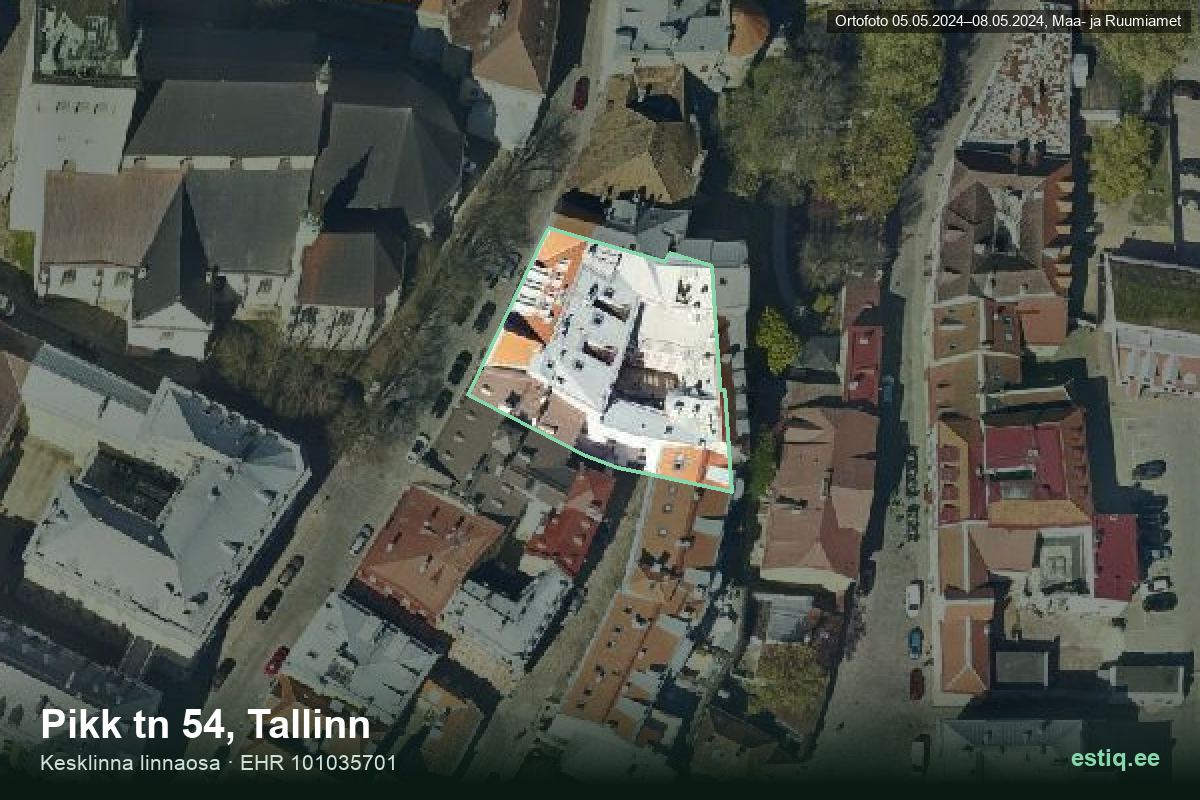 Pikk tänav 54, Tallinn – ilmakuva rakennuksesta, ääriviiva rakennusrekisteristä (EHR)