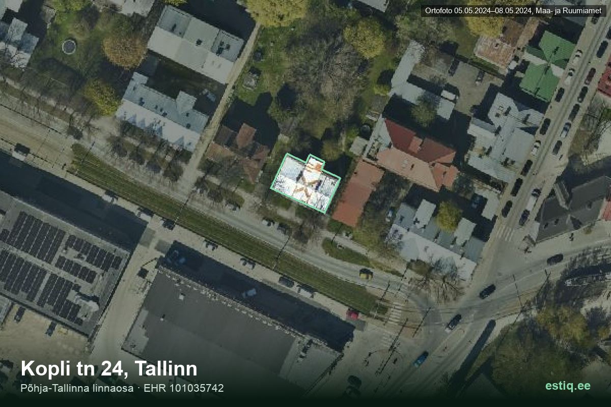 Kopli tänav 24, Tallinn – hoone aerofoto, kontuur ehitisregistri (EHR) andmetest
