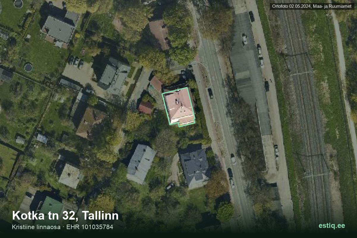 Kotka tänav 32, Tallinn – hoone aerofoto, kontuur ehitisregistri (EHR) andmetest