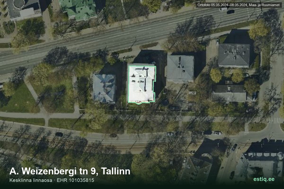 A. Weizenbergi tänav 9, Tallinn – hoone aerofoto, kontuur ehitisregistri (EHR) andmetest